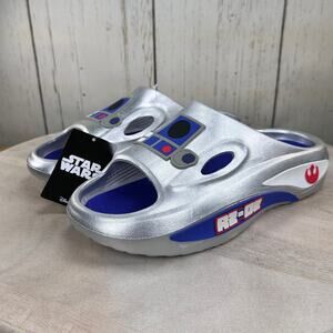 Disney Star Wars Mens Novelty Sport R2 D2 Slides Silver Sandals Size 9 New